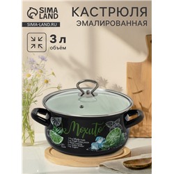 Кастрюля эмалированная «Мохито», 3 л, d=23.1 см, чёрная