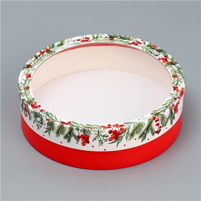 Коробка для макарун тубус с окном «Новогодняя ботаника», 20×20×5 см