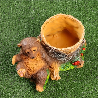 Декоративное кашпо из полистоуна «Медвежонок у пня», 25×13 см