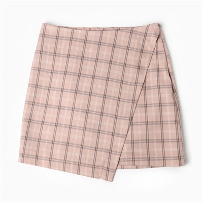 Юбка мини на запах женская MINAKU: Casual Collection, клетка розовая, размер 48
