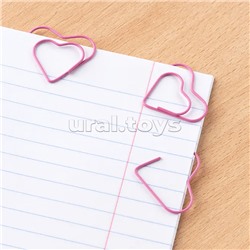 Скрепки фигурные сердечко L28 мм 12 шт., пластик. коробка, европодвес, розовые