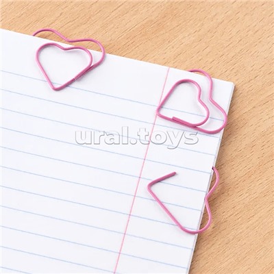 Скрепки фигурные сердечко L28 мм 12 шт., пластик. коробка, европодвес, розовые