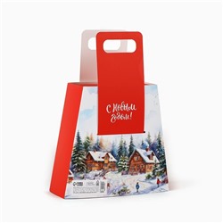 Коробка подарочная новогодняя складная с ручками «Домик в лесу» 23×8×32 см