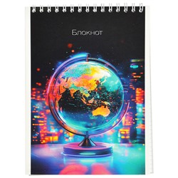 Блокнот 32л. А5 клетка "Глобус" на гребне