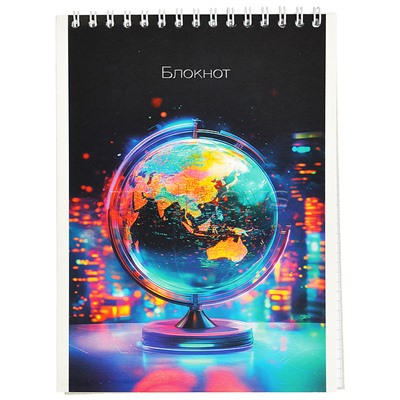 Блокнот 32л. А5 клетка "Глобус" на гребне