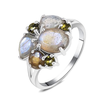 Кольцо, лабрадорит , оливковая шпинель, Джаккет