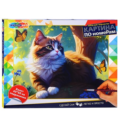 Холст по номерам 40*50 см котик на дереве