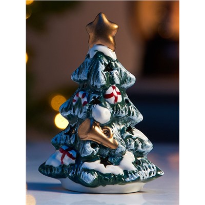 Светодиодная фигура «Зелёная Ёлка», 9.8×5.5×6.5 см, 1 LED, керамика, от батареек LR44×3, тёплый белый свет