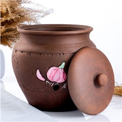 Банка для хранения чеснока Кунгурская керамика «Роспись», 4 л, с отверстиями для вентиляции, молочение, коричневая