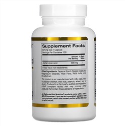 California Gold Nutrition, альфа-липоевая кислота, 600 мг, 120 растительных капсул