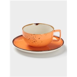 Чайная пара Magistro «Церера», 2 предмета: чашка 250 мл, блюдце d=16.3 см, фарфор, оранжевая