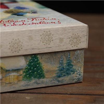 Коробка складная, крышка - дно «С Новым годом и Рождеством» 20×20×6 см