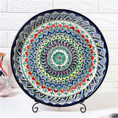 Ляган узбекский Риштанская керамика «Узоры», для плова, d=36 см, синий