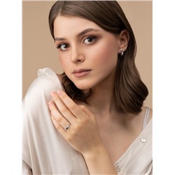 Кольцо из серебра с нат.зелёным агатом и фианитами родированное 925 пробы 1-312рч409