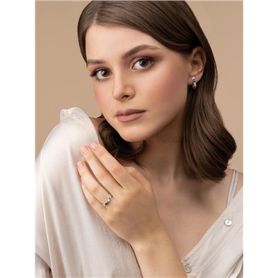 Кольцо из серебра с нат.зелёным агатом и фианитами родированное 925 пробы 1-312рч409