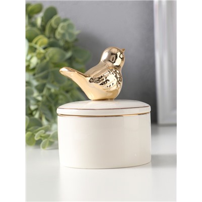Шкатулка для украшений керамика с золотой линией «Птичка», с крышкой, 7×7×9 см