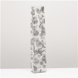 Пакет подарочный новогодний с жёстким дном, прозрачный с ёлочными шарами, 11×7×53 см