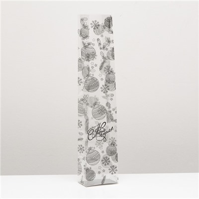 Пакет подарочный новогодний с жёстким дном, прозрачный с ёлочными шарами, 11×7×53 см