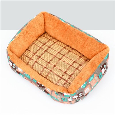 Лежанка для животных + ротанговый коврик, 45×30×15 см, бежево-серая