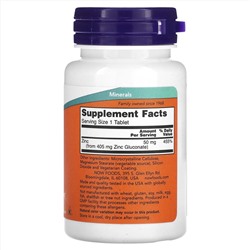 Now Foods, цинк, 50 мг, 100 таблеток