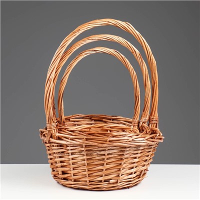 Корзина плетёная для хранения «Кли», ива, круглая, набор 3 шт.