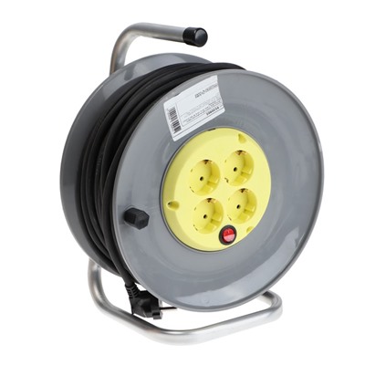 Удлинитель морозостойкий на катушке Luazon Lighting ECO, 4 розетки, 50 м, 16 А, КГ 3×1.5 мм², с выключателем