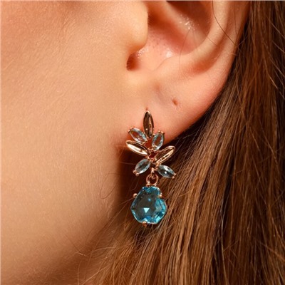 Серьги ювелирная бижутерия коллекция "Дубай" покрытие позолота, вставка: фианиты, цвет: голубой, арт.314.227