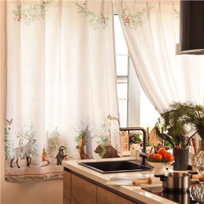 Комплект штор для кухни с подхватами «Этель. Новогоднее чудо», 2 шт., белые, 145×180±5 см