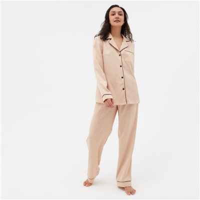 Пижама женская (рубашка, брюки) MINAKU: Light touch, бежевая, размер 52
