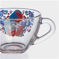 Чайная пара новогодняя «Снегири на рябине», 200 мл, блюдце d=13 см, стекло, прозрачная