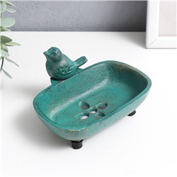 Фигурка-мыльница чугун «Воробушек», патина, 7.2×12.8×10 см