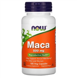 Now Foods, мака, 500 мг, 100 растительных капсул