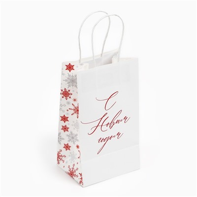 Пакет подарочный новогодний «С Новым годом», белый крафт, 12×21×9 см