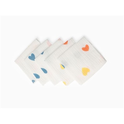 Набор платочков «Крошка Я» Colored hearts (вид 2), 20×20 см, 5 шт., муслин, хлопок 100%