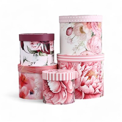 Набор шляпных коробок для цветов 5 в 1, упаковка подарочная, «Бутон», 16×14 см - 22×19.5 см