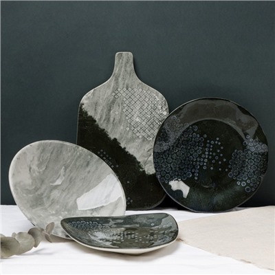 Блюдо керамическое «Стоун», 29.7×17.5 см, серое, Dolce Ceramo