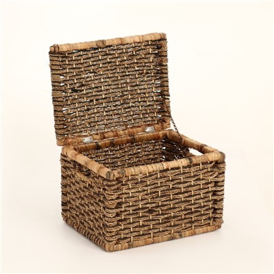 Корзина плетёная с крышкой «Прямоугольник», 44×34×30 см, камыш, морские водоросли