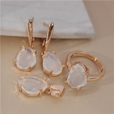 Комплект ювелирной бижутерии коллекция "Дубай" серьги, кулон и кольцо 18 р, покрытие позолота, вставка: стекло, цвет: прозрачно-голубой, арт.414.332-18