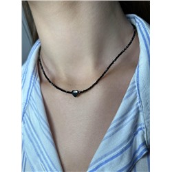 Браслет из серебра с гематитом и чёрной шпинелью родированный - Сердце 925 пробы Бр-01сч