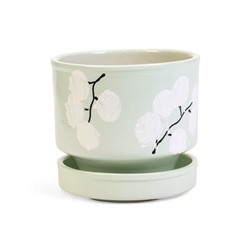 Горшок для цветов «Листья», 900 мл, d=13 см, h=12.5 см, керамический, с поддоном