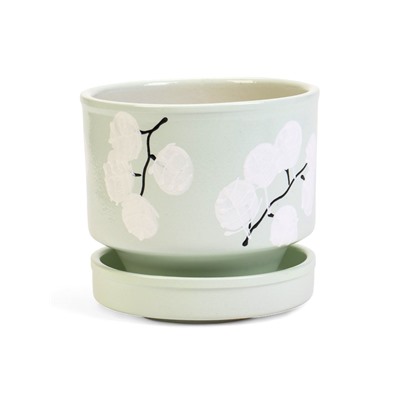 Горшок для цветов «Листья», 900 мл, d=13 см, h=12.5 см, керамический, с поддоном