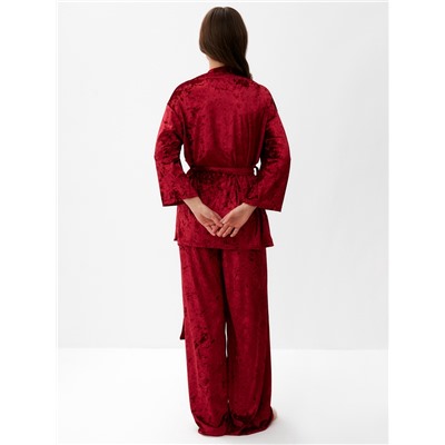 Костюм домашний женский (жакет, брюки) KAFTAN «Бархат», размер 52-54, бордовый