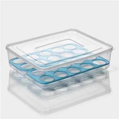 Контейнер для хранения яиц Доляна, 20 ячеек, 27.5×22×7 см, пластик, прозрачный, голубой