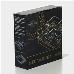 Менажница Magistro «Званый прием», 4 секции, 250 мл, 21.5×19×6 см, стекло, прозрачная, золотистая