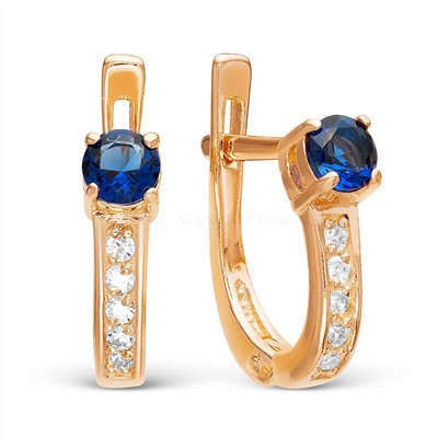 Кольцо из золочёного серебра с пл.кварцем цв.сапфир и фианитами 925 пробы К1211з108