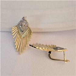 Серьги ювелирная бижутерия Итальянское золото (покрытие желтое 14к), вставка: фианиты, цвет: прозрачный, арт.216.423