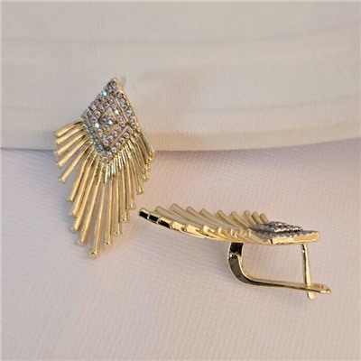 Серьги ювелирная бижутерия Итальянское золото (покрытие желтое 14к), вставка: фианиты, цвет: прозрачный, арт.216.423