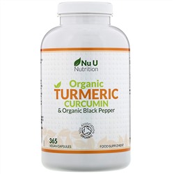 Nu U Nutrition, органическая куркума и органический черный перец, 365 веганских капсул