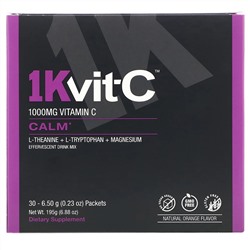 1Kvit-C, Витамин C, спокойствие, шипучая смесь для приготовления напитка, натуральный апельсиновый вкус, 1000 мг, 30 пакетиков по 6,5 г (0,23 унции)