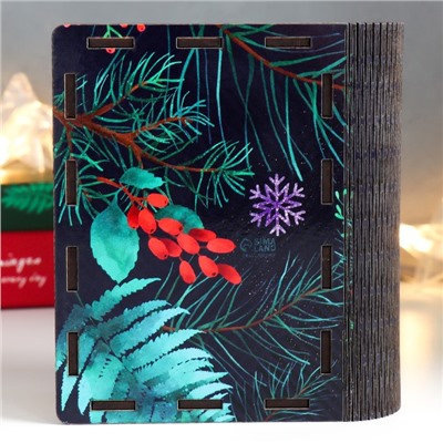 Новогодняя деревянная шкатулка-книга «Снегири» 14×12×5 см